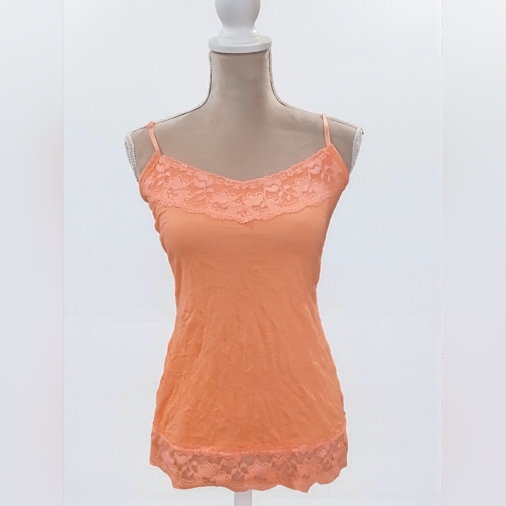 Maurices Mango Orange Lace Trim Crinkle Tank Cami Womans Small Layering